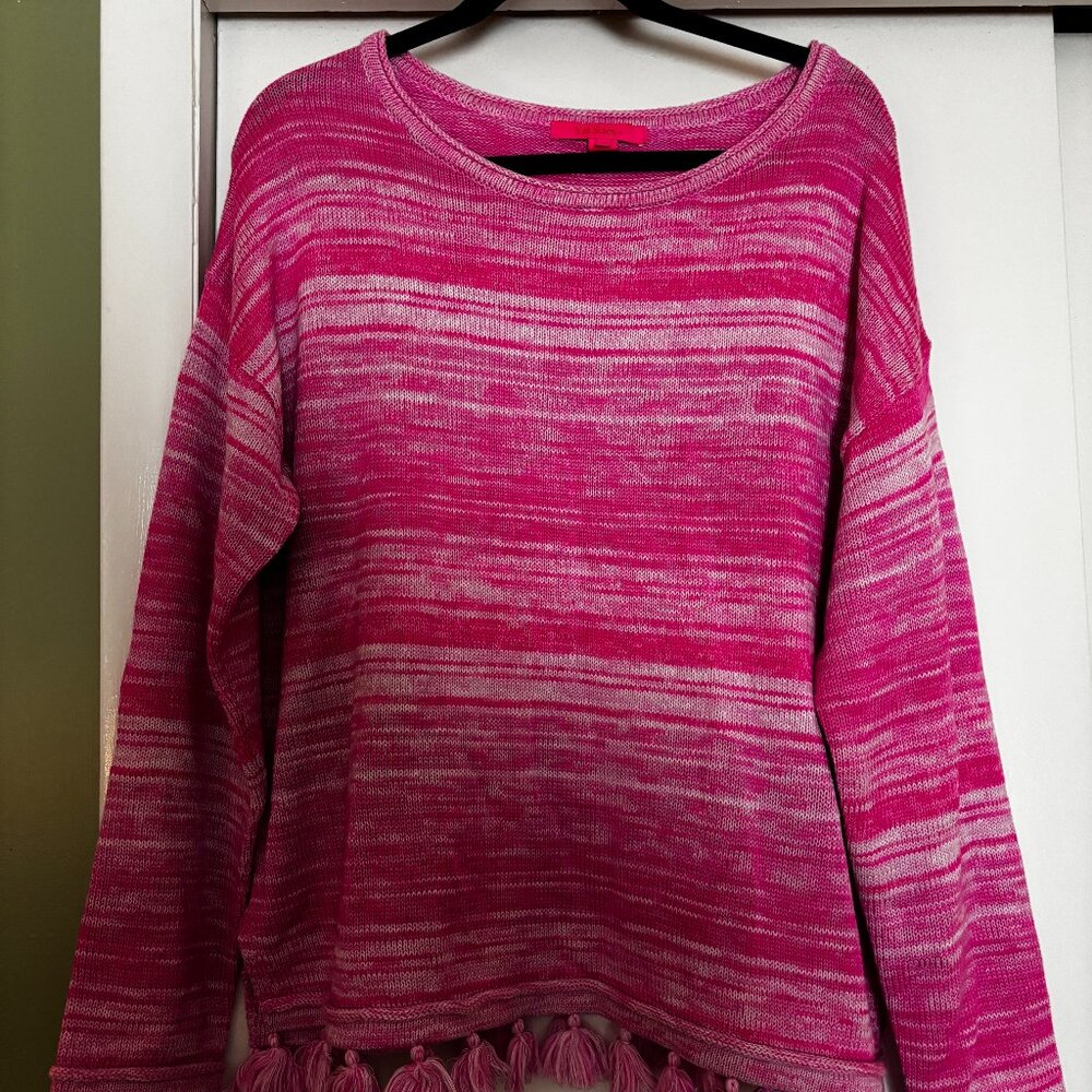 Lilly Pulitzer Pink Sweater with Fringe Bottom XL EUC